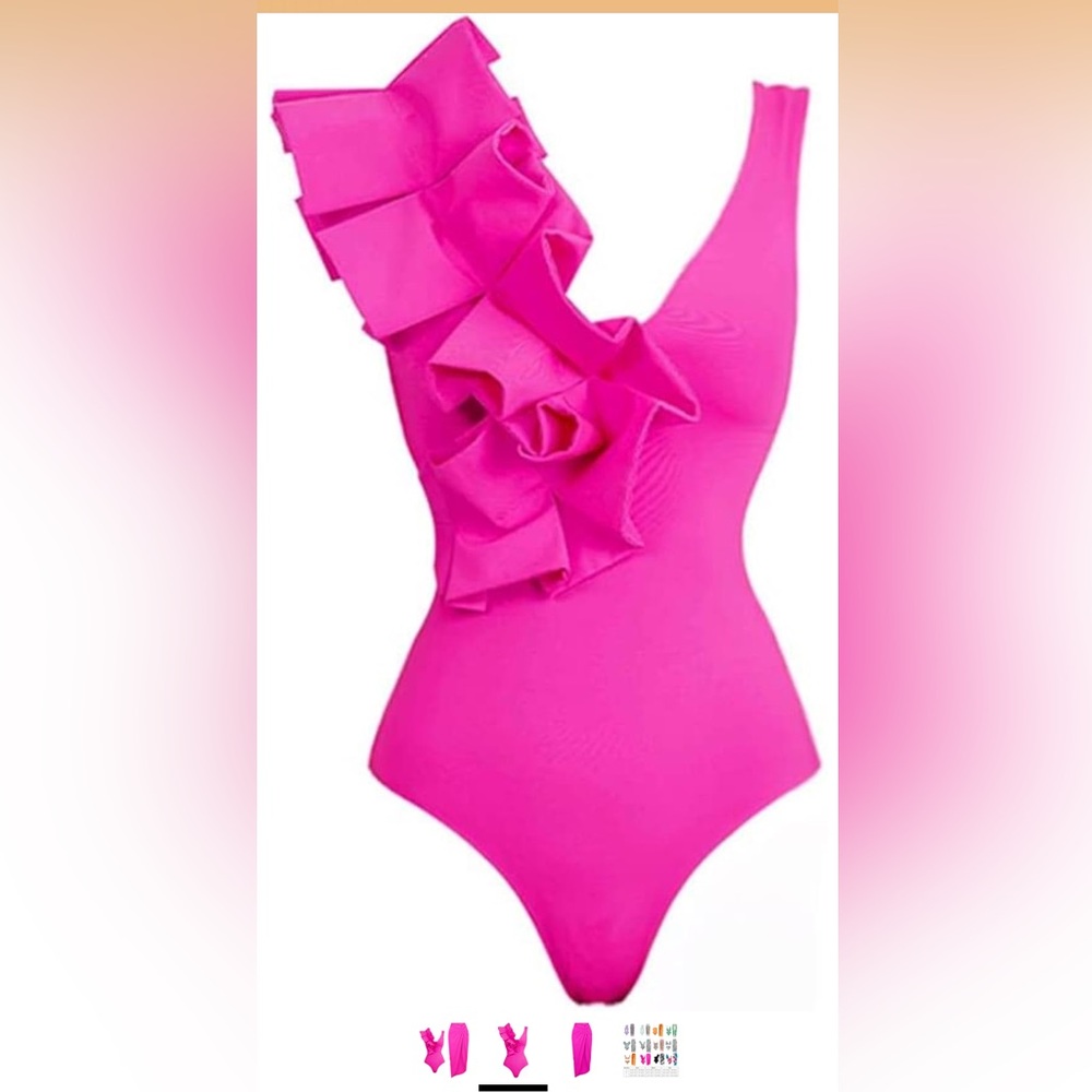 One-Shoulder Ruffle Swimsuit - Hot Pink